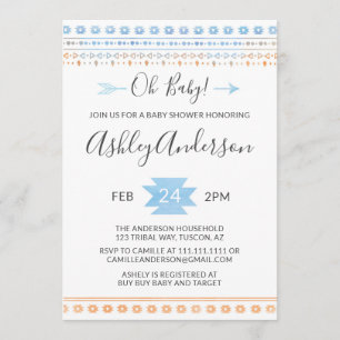 Blue and Orange Tribal Baby Shower Invitation