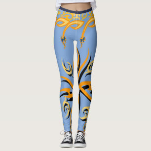 Blue and orange tribal print leggings