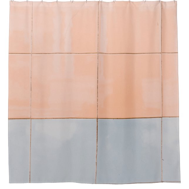 Blue and orange wall shower curtain (Front)