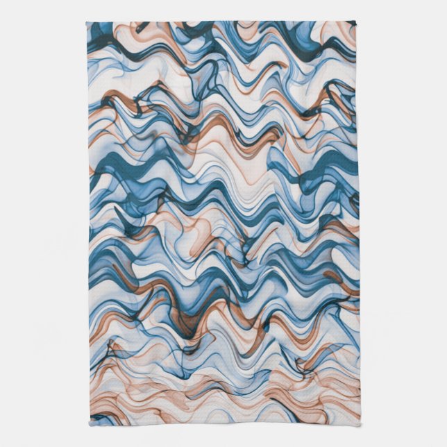 Blue and Orange Wavy Curvy Lined Pattern  Tea Towel (Vertical)