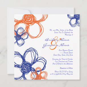 Blue and Orange Wild Flowers Wedding Invitation