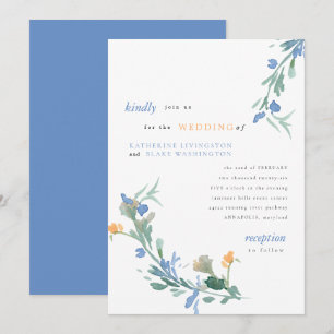Blue and Orange Wildflower Colourful Wedding  Invi Invitation
