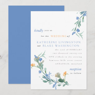 Blue and Orange Wildflower Colourful Wedding Invit Invitation