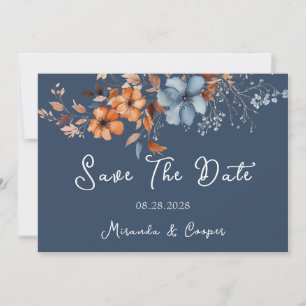 Blue and Orange Wildflowers Save The Date Cards