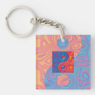 Blue and Orange Yin Yang Symbol Key Ring