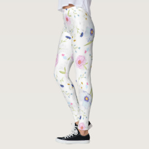 Blue And Pale Pink Flowers Leggings