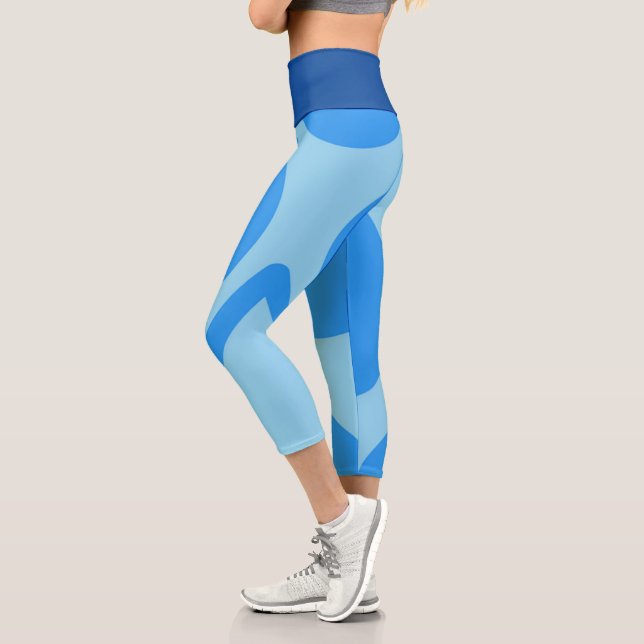 Blue And Pattern  Capri Leggings (Left)