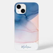Blue and Peach Abstract Ink Wash with Name Case-Mate iPhone Case (Back)