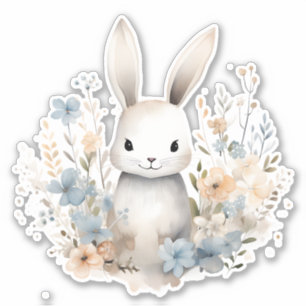 Blue and Peach Bunny Rabbit Wildflowers