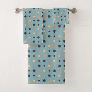 Blue and Peach Dots Bath Towel Set