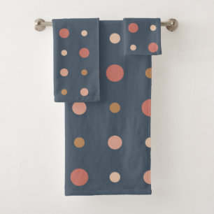 Blue and Peach Dots Bath Towel Set