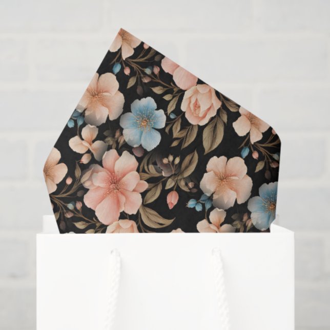 Blue and Peach Fantasy Floral Tissue Paper (Gift Bag)