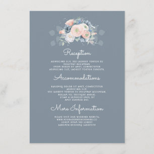 Blue and Peach Floral Wedding Information Guest Enclosure Card