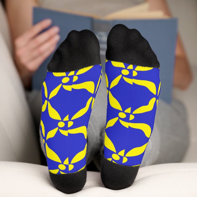 Blue and Peach Geometric Floral Pattern  Socks (Bottom)