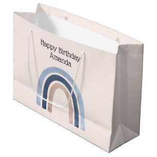 Blue and Peach Rainbow Boho Design Birthday Large Gift Bag