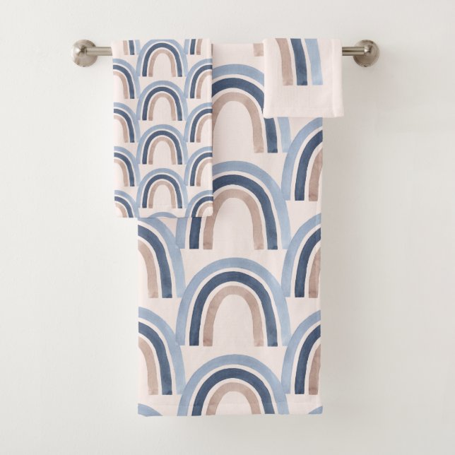  Blue and Peach Rainbow Boho Design Pattern Bath Towel Set (Insitu)