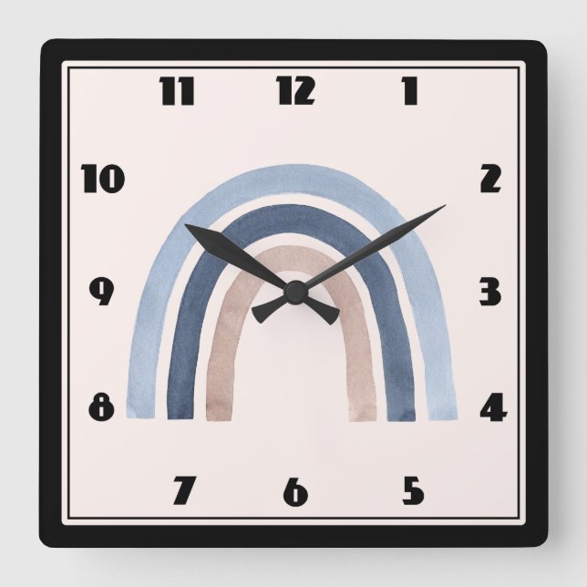 Blue and Peach Rainbow Boho Design Square Wall Clock (Front)