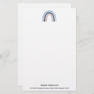 Blue and Peach Rainbow Boho Design Stationery