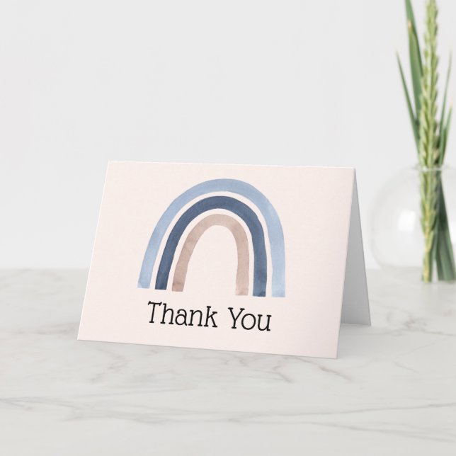 Blue and Peach Rainbow Boho Design Thank You Card (Front)