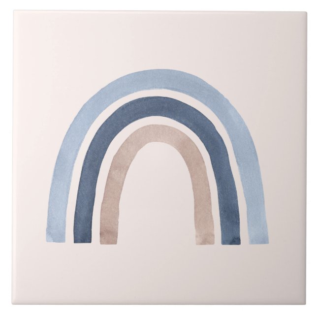 Blue and Peach Rainbow Boho Design Tile (Front)