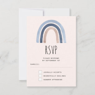 Blue and Peach Rainbow Boho Design Wedding RSVP Card
