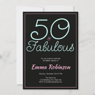 Blue and Pink "50 and Fabulous" Fiftieth Birthday Invitation