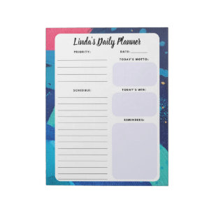Blue and Pink Abstract Daily To-Do List Notepad