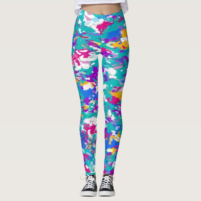 Blue and Pink Abstract Leggings (Front)