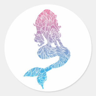 Blue and Pink Abstract Mermaid Tattoo Classic Round Sticker