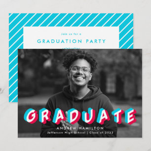 Blue and Pink   Anaglyph Photo Graduation Party Invitation