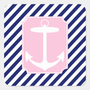 Blue and Pink Anchor Square Sticker