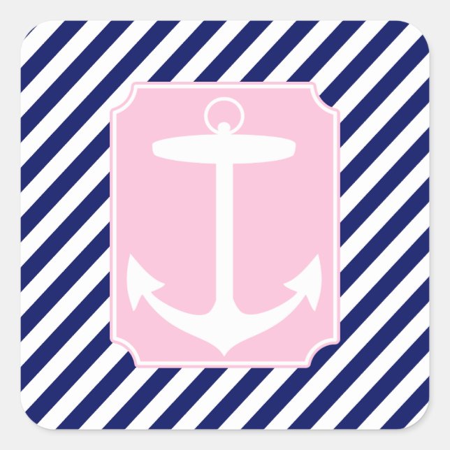 Blue and Pink Anchor Square Sticker (Front)