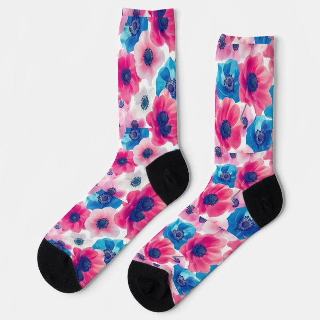 Blue and pink anemones socks (Left)