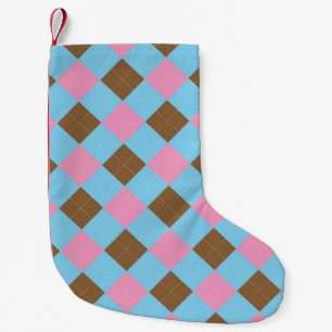 Blue and pink argyle pattern small christmas stocking