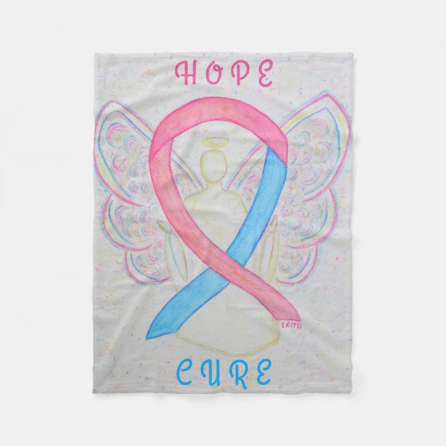 Blue and Pink Awareness Ribbon Angel Cosy Blanket (Front)