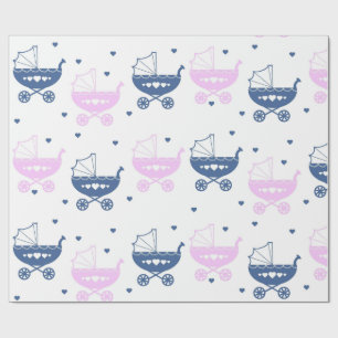 Blue And Pink Baby Carriages Wrapping Paper