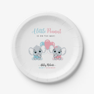 Blue and Pink Baby Elephant Balloon Gender Reveal Paper Plate