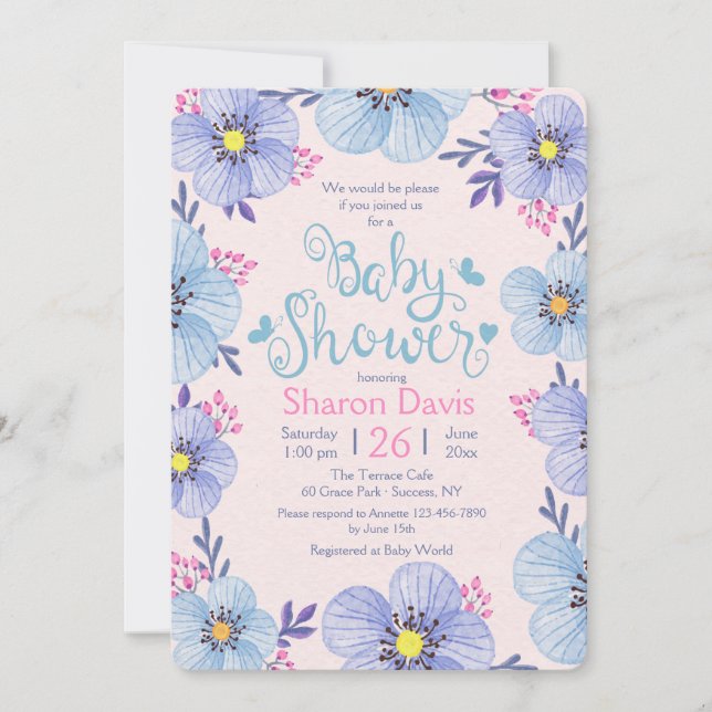 Blue and Pink Baby Shower Invitation (Front)