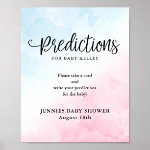 Blue and Pink Baby Shower Prediction Card Display Poster