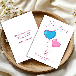 Blue and Pink Balloons Happy Anniversary Card