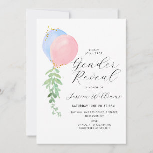 blue and pink baloon baby gender reveal invitation