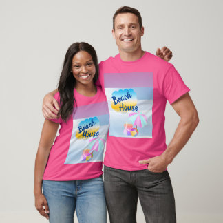 Blue and Pink Beach House Pink T-Shirt