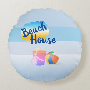 Blue and Pink Beach House Round Cushions