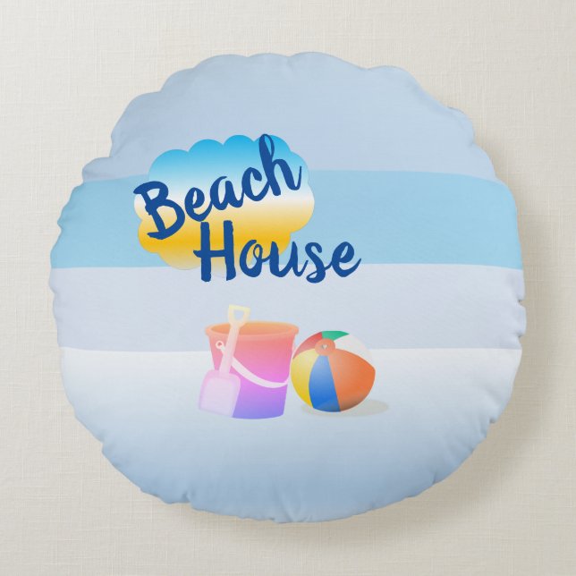 Blue and Pink Beach House Round Cushions (Front)