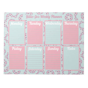 Blue and Pink Boho Weekly Planner Notepad
