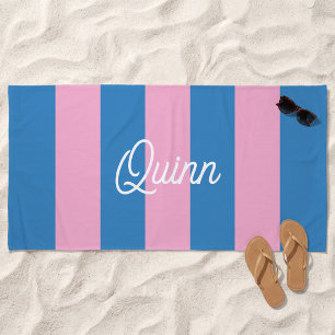 Blue and Pink Bold Stripes Monogrammed Beach Towel