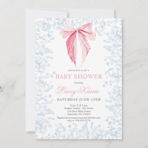 Blue and pink bow Baby Shower invitation