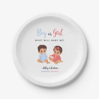 Blue and Pink Boy or Girl Baby Gender Reveal Paper Plate