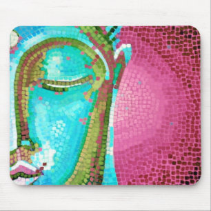 Blue and Pink Buddha Face Mosaic Mouse Mat