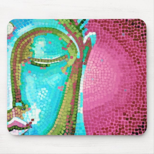 Blue and Pink Buddha Face Mosaic Mouse Mat (Front)